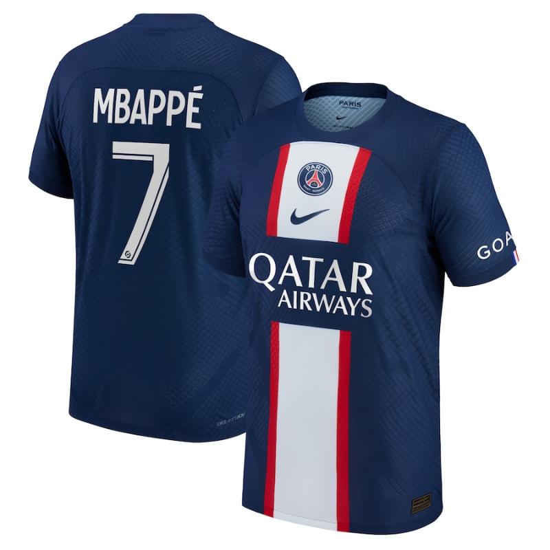 Paris Saint-Germain Home Vapor Match Shirt 2022-23 with Mbappé 7 printing