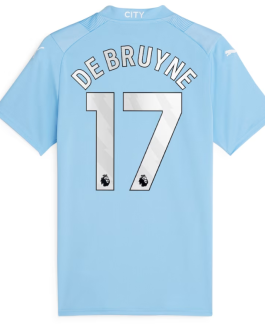 Manchester City Home Puma Shirt 2023-24 – with De Bruyne 17 printing Jersey – Blue
