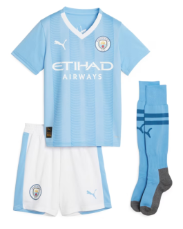 Manchester City Home Puma Kids Kit 2023-24 De Bruyne 17 printing Jersey  – Blue