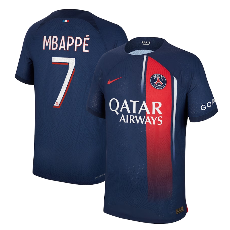 Paris Saint-Germain Nike Home Dri Fit Adv Match Shirt 2023-24 with Mbappé 7 printing