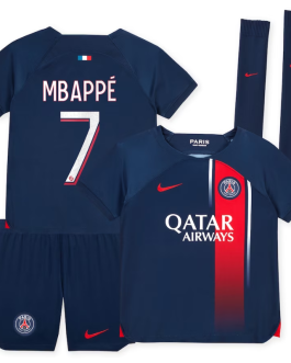 Paris Saint-Germain Nike Home Stadium Kit 2023-24 – Little Kids with Mbappé 7 printing Jersey