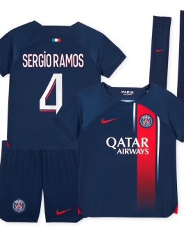 Paris Saint-Germain Team Home Kit 2023-24 – Little Kids with Sergio Ramos 4 printing Jersey – Blue