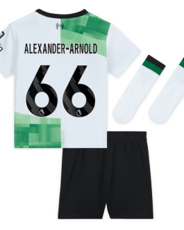 Liverpool Away Kit – 2023-24 – Kids with Alexander-Arnold 66 printing Jersey – White